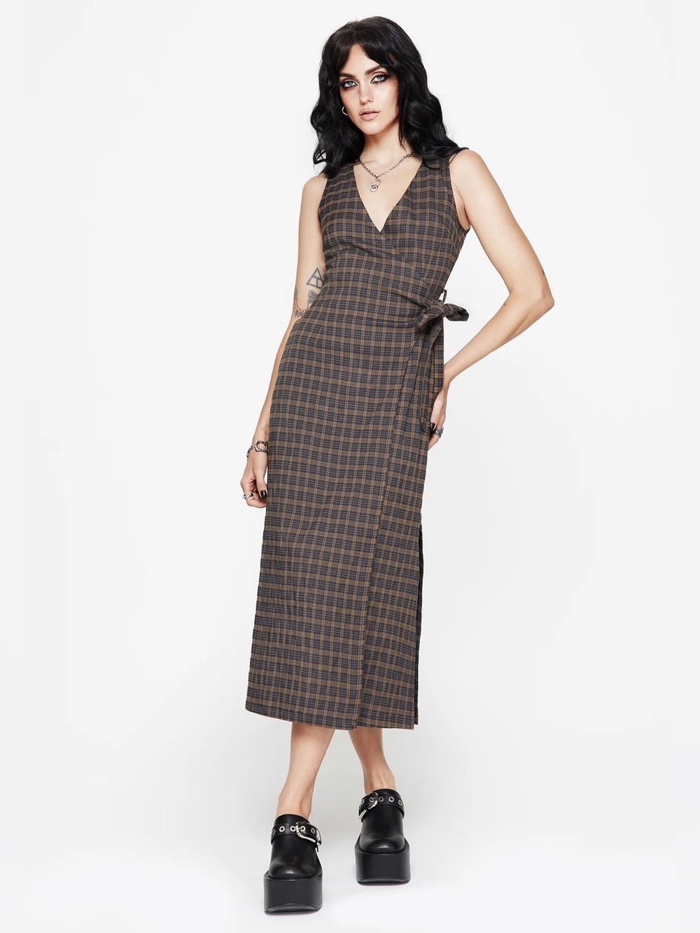 Allure Check Sleeveless Midaxi Wrap Dress - Disturbia